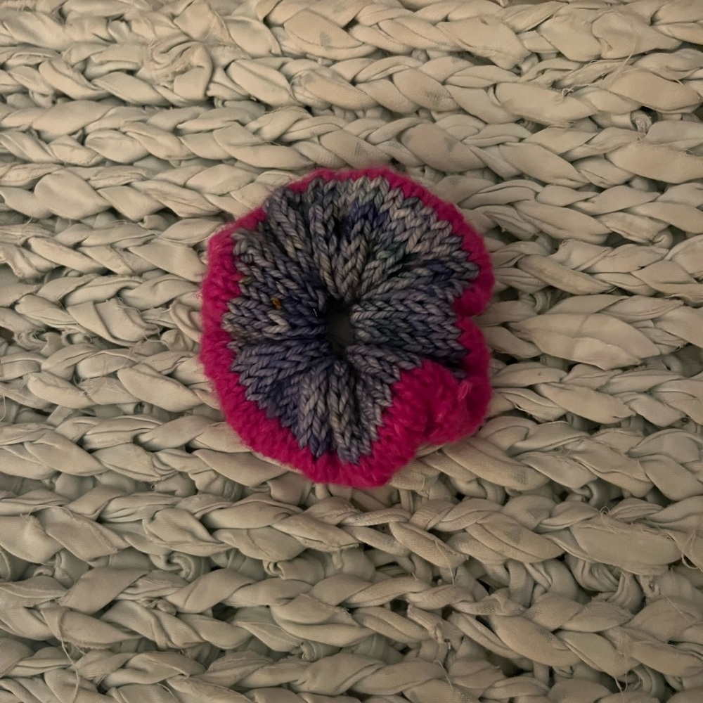 Pink and Purple Knit Hair Scrunchie